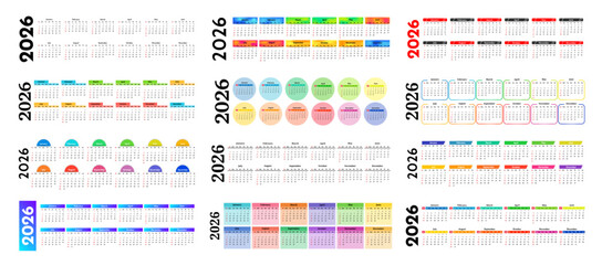Calendar for 2026 isolated on a white background