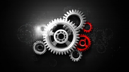 Gears in Technological Background Concept Red One Centerpiece, Ideal for Hightech Campaigns, Boosting Innovation and Creativity.