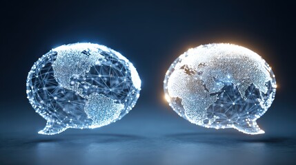 Stylized Conceptual Diagram of Global Communication International Messaging, Connected Worlds, Speech Bubbles.