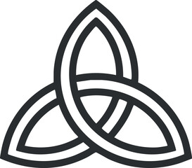 A minimalist trinity symbol featuring three interwoven shapes in a modern design. Black on transparent background.