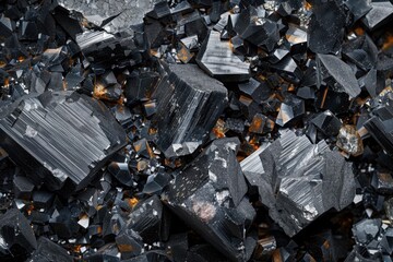 Industrial macro of a graphite electrode's striated crystalline surface. Harsh light accentuates intricate detail and noise.