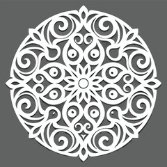 Ornate, symmetrical, circular design with detailed floral and scroll patterns.