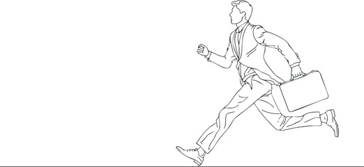 Fototapeta premium A dynamic illustration of a businessman running with a briefcase, symbolizing urgency and ambition. Black on transparent background.