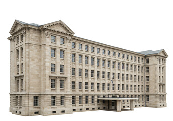Classic building exterior architectural design beige stone facade many windows transparent background