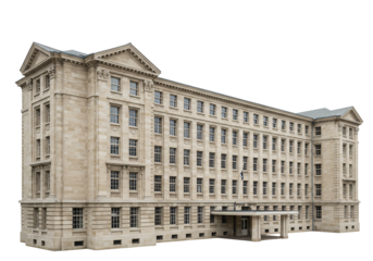 Classic building exterior architectural design beige stone facade many windows transparent background