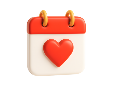 A calendar with a heart isolated on transparent background