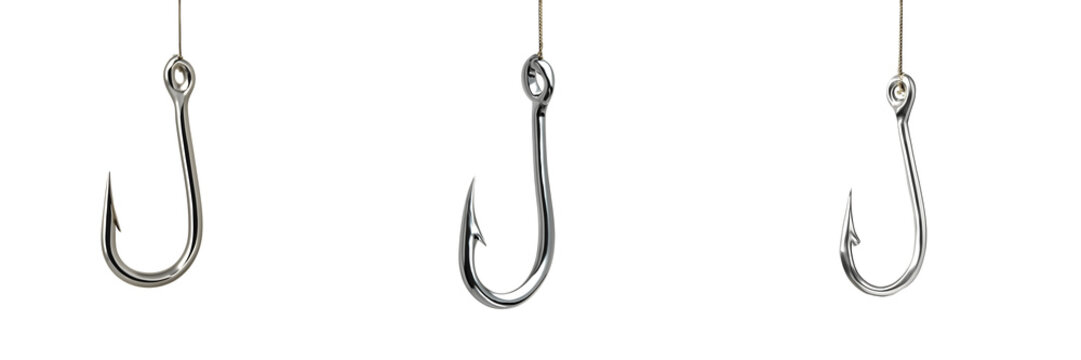 Set For fishing hooks isolated on transparent background are sharp