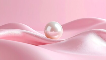 Lustrous pearl nestled on soft, flowing pale pink silk fabric. Simple elegance