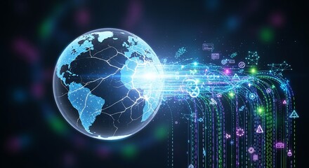 Digital Earth Globe with Data Stream, Technology Concept.