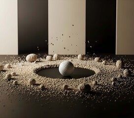 A vibrant illustration of a golfer mid-swing on a picturesque golf course at sunset.