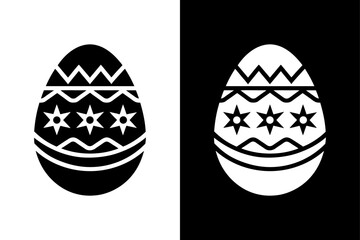 Black and White Easter Egg Icon | Decorated Symbol Vector.