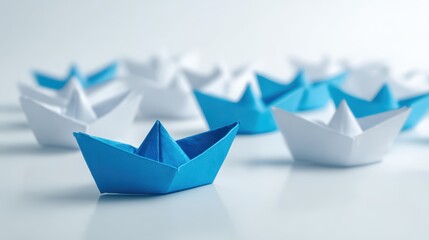 Innovative Leadership Concept Illustrated by a Striking Blue Paper Ship, Ideal for Business Presentations or Motivational Campaigns, Inspiring Creativity and Ambition.