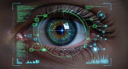 Futuristic Biometric Eye Scan with Digital HUD Interface and Data Analysis
