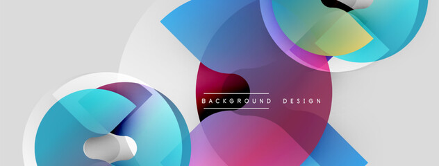 Fototapeta premium Abstract geometric shapes overlap, creating vibrant color gradients. Modern design elements suggest dynamic visual experience.