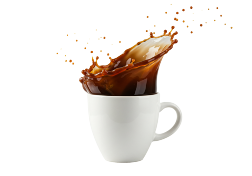 Coffee splash in white cup transparent background beverage image