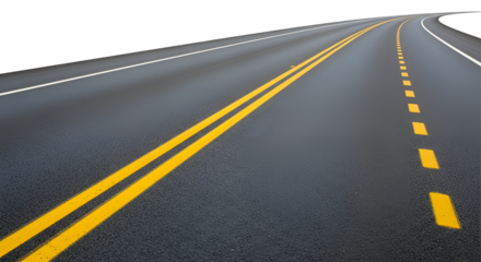 Road with double yellow lines marking lanes isolated PNG with Transparent Background