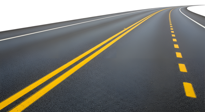 Road with double yellow lines marking lanes isolated PNG with Transparent Background