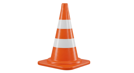 Orange and white striped traffic cone isolated PNG with Transparent Background