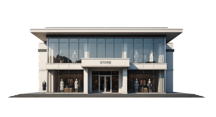 Modern minimalist clothing store building front view isolated PNG with Transparent Background