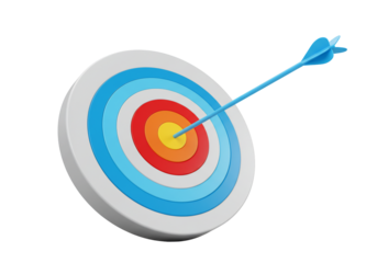 Colorful target with arrow hitting bullseye on transparent background