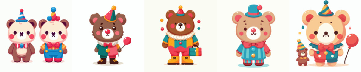 cute bear vector dressed as a clown