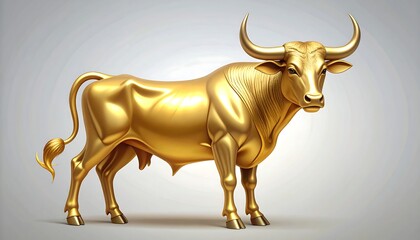 Golden bull statue on light gray background