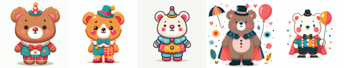 cute bear vector dressed as a clown