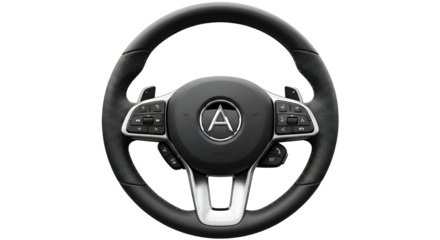 Steering wheel of a modern car interior with shift paddles isolated PNG with Transparent Background