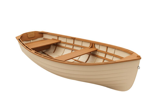 Cream rowboat wooden boat with seats on transparent background