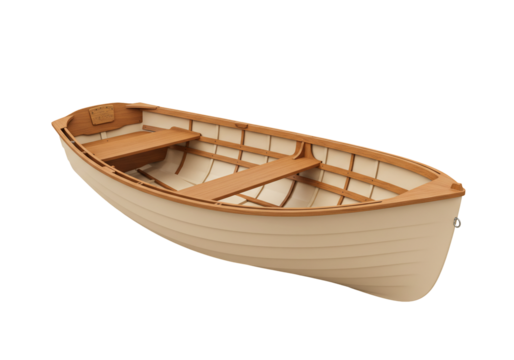 Cream rowboat wooden boat with seats on transparent background - Powered by Adobe