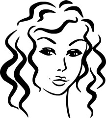 Line art illustration of a woman face with elegant hair and simple portrait style vector.