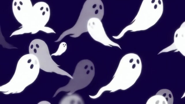 Cartoon ghost animation flying on dark background eerie halloween spooky motion graphic