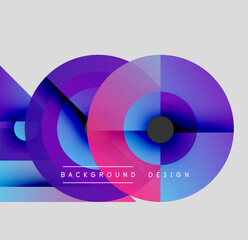 Abstract circles overlap, creating vibrant color gradients. Modern design elements suggest digital art, smooth transitions, dynamic composition.
