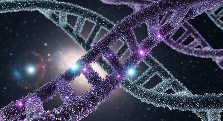 Abstract visualization of a DNA double helix structure with illuminated data points.