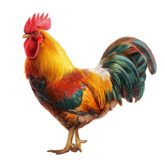 Fototapeta premium A vibrant rooster, resplendent in its colorful plumage and proud demeanor, struts confidently.