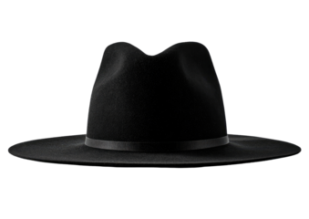Black fedora hat,  flat brim,  smooth texture