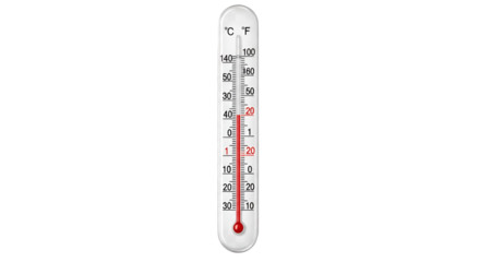 Thermometer indicating 20 degrees Celsius for weather forecast isolated PNG with Transparent Background