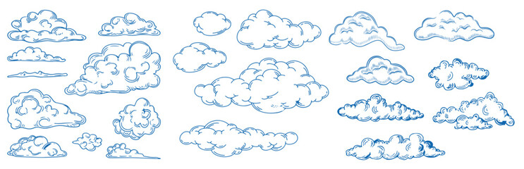 retro Hand drawn monochrome cartoon clouds vector