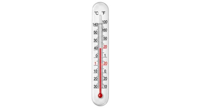 Thermometer indicating 20 degrees Celsius for weather forecast isolated PNG with Transparent Background