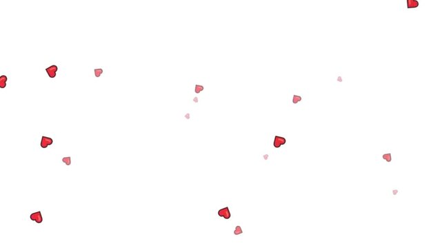 Falling Red Heart Emoji Animation with Parallax Depth on White Background Smooth Romantic Backdrop with Foreground and Background Motion Effects