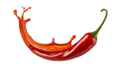 Red chili pepper with a splash of sauce isolated on transparent background, a vibrant and spicy culinary delight