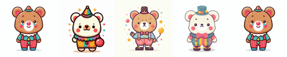 cute bear vector dressed as a clown