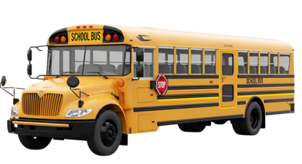 Yellow School Bus ready for transportation isolated PNG with Transparent Background