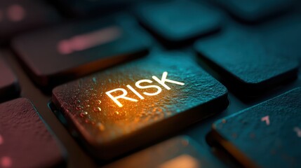 Close up of a glowing risk button on a computer keyboard. Concept of taking chances and decision making for business investment.