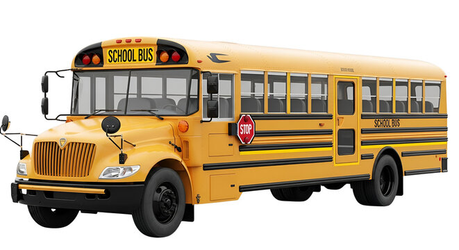 Yellow School Bus ready for transportation isolated PNG with Transparent Background