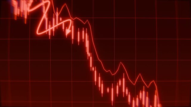 Price falling drop candlestick down trend new low chart decreasing trend showing unsuccessful performance and losses failure due to economic crisis loss of assets in equities stock.