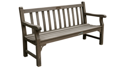 Wooden park bench in outdoor setting isolated PNG with Transparent Background