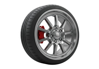 Obraz premium Custom Car Wheel Design Alloy Rim Performance Tire Red Brake Caliper Automotive Parts Vehicle Modification isolated on transparent background