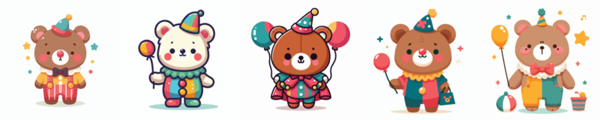 cute bear vector dressed as a clown