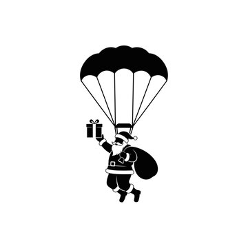 Vector art of santa claus with parachute delivering gift for christmas